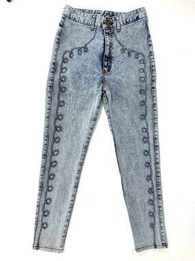 Vintage Western Cowgirl Skinny Jeans 11/12 Acid Wash Made in USA Festival Rodeo